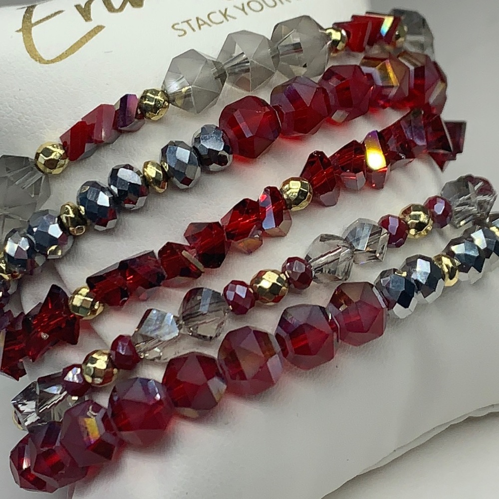 Euc Erimish Garnet Crush Stack 5 Stretch Bracelet… - image 3